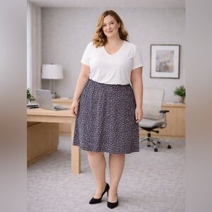Croft & Barrow Floral A-Line Skirt XXL Business Casual Navy